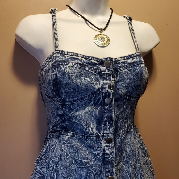 Denim Keyhole Open Back Skater Dress SZ S - Picture 3 of 5